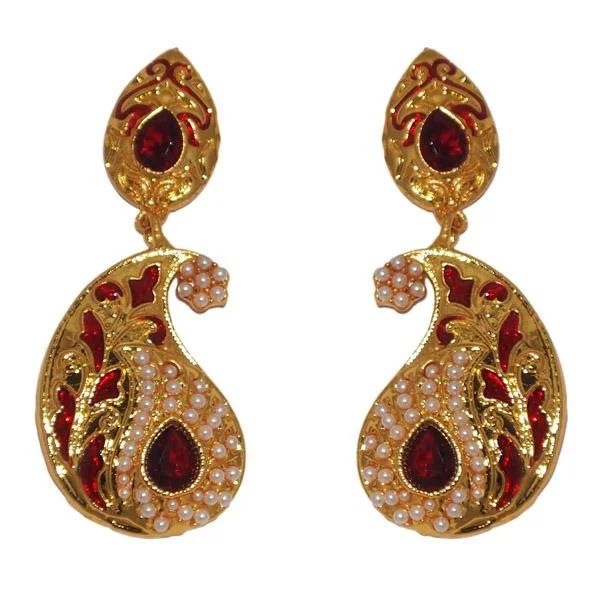 women’s hoop silver earrings-Kriaa Maroon Meenakari Gold Plated Dangler Earrings