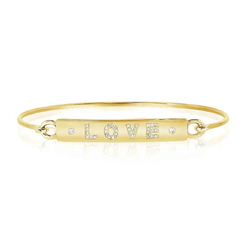 women’s engraved charm bracelet-14K Gold Diamond Love Bangle