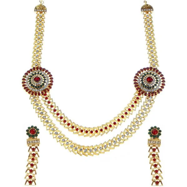 women’s animal-shaped necklace-Soha Fashion Red Austrian Stone Gold Plated Necklace Set