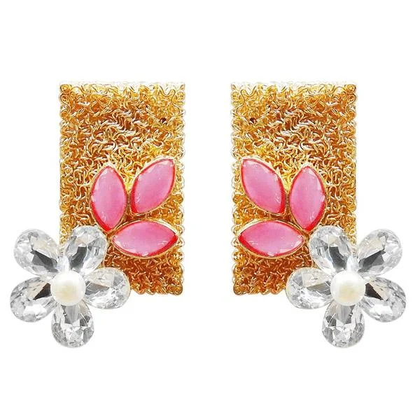 women’s art deco earrings-Kriaa Resin Stone Gold Plated Floral Dangler Earring - 1311405B