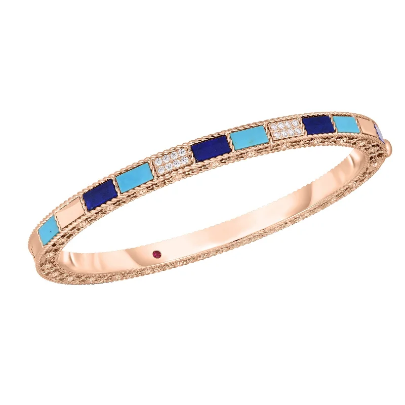 women’s floral bracelet-Art Deco Bangle in Lapis, Turquoise, & Diamond