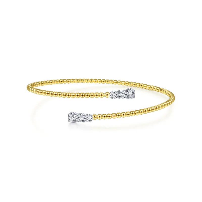 women’s slim bracelet-14K White & Yellow Gold Diamond Beaded Wrap Bangle