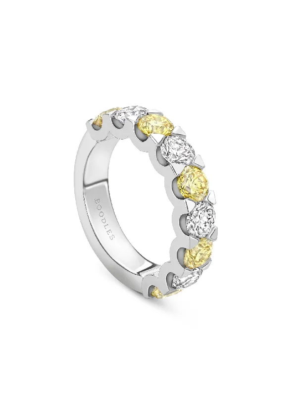 women’s modern ring-Classic Nine Stone Yellow Diamond Platinum Eternity Ring