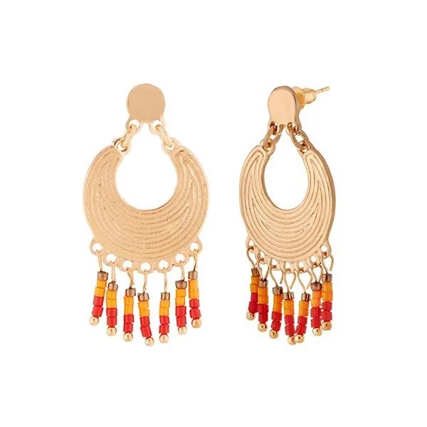 women’s dainty earrings-Urthn Yellow And Red Beads Gold Plated Dangler Earrings