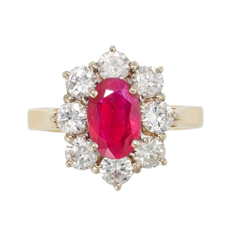 women’s princess-cut ring-*NEW* Vintage Ruby & Diamond Cluster Ring 18ct Yellow Gold