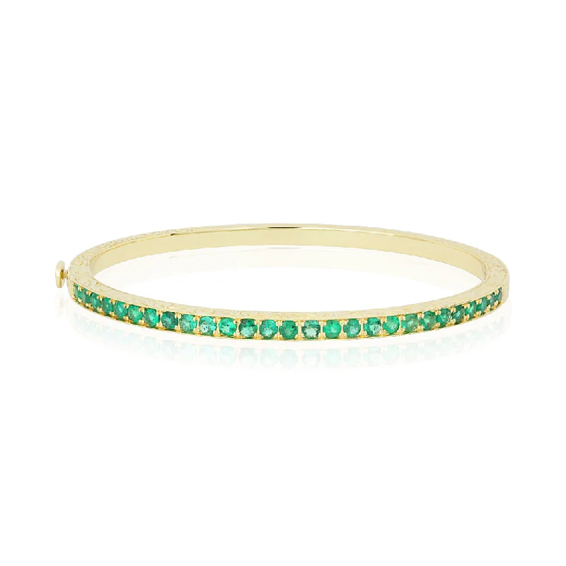 women’s wire-wrapped bracelet-18k Yellow Gold Round Emerald Bangle