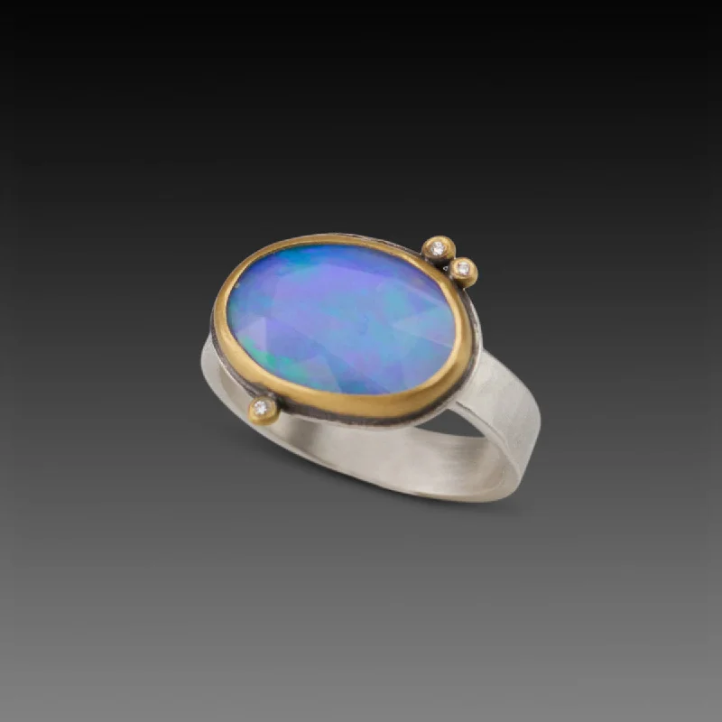 women’s amethyst ring-Oval Ethiopian Opal Ring With Diamonds