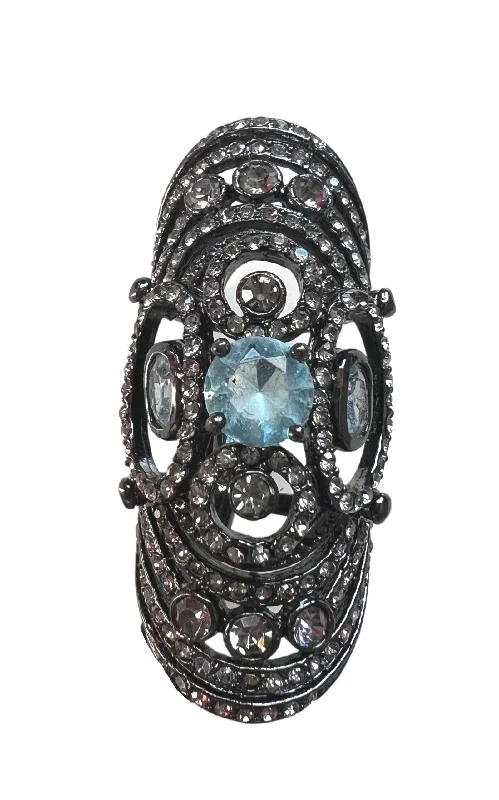 women’s stackable diamond rings-Light Blue Floral Armor Ring