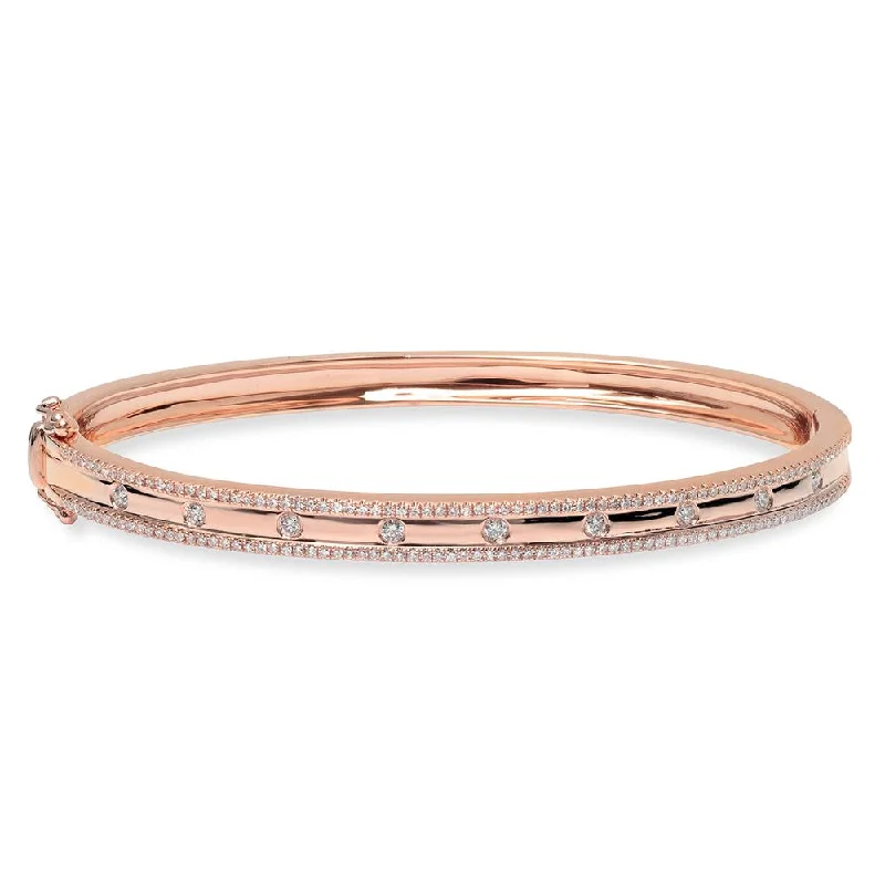 women’s friendship bracelet-14K Rose Gold Diamond Border Hinged Bangle (Small)