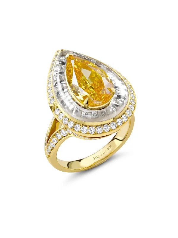 women’s signet ring-A Family Journey Havana Pear Orange Diamond Yellow Gold Ring