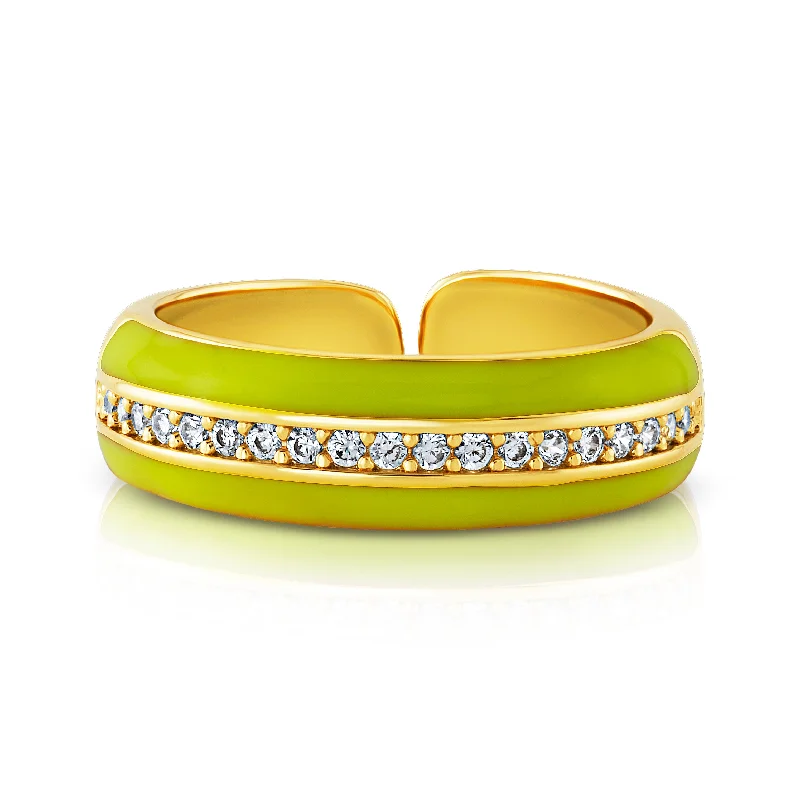 women’s charm and bead bracelet-ENAMEL 1 ROW CZ RING, NEON YELLOW