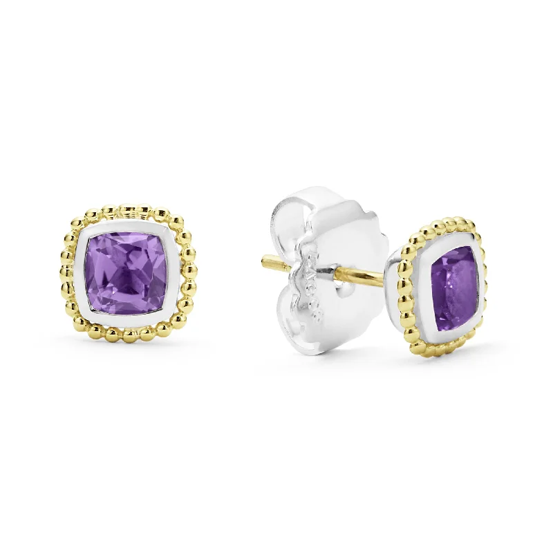 women’s diamond stud earrings-18K Gold Caviar Amethyst Stud Earrings