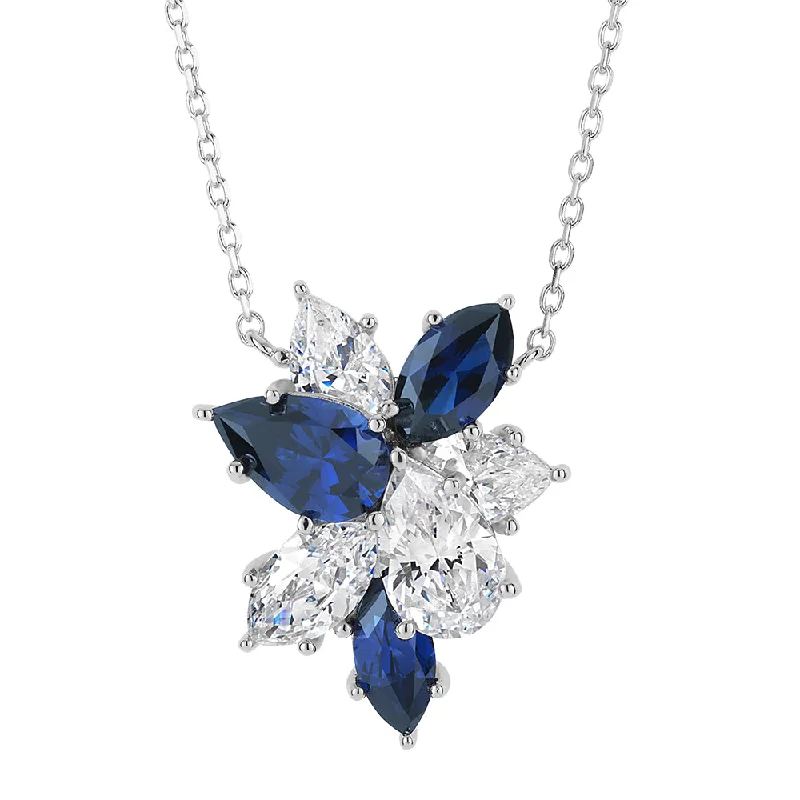 women’s gothic necklace-Necklace with sapphire simulants and 1.93 carats* of diamond simulants in sterling silver