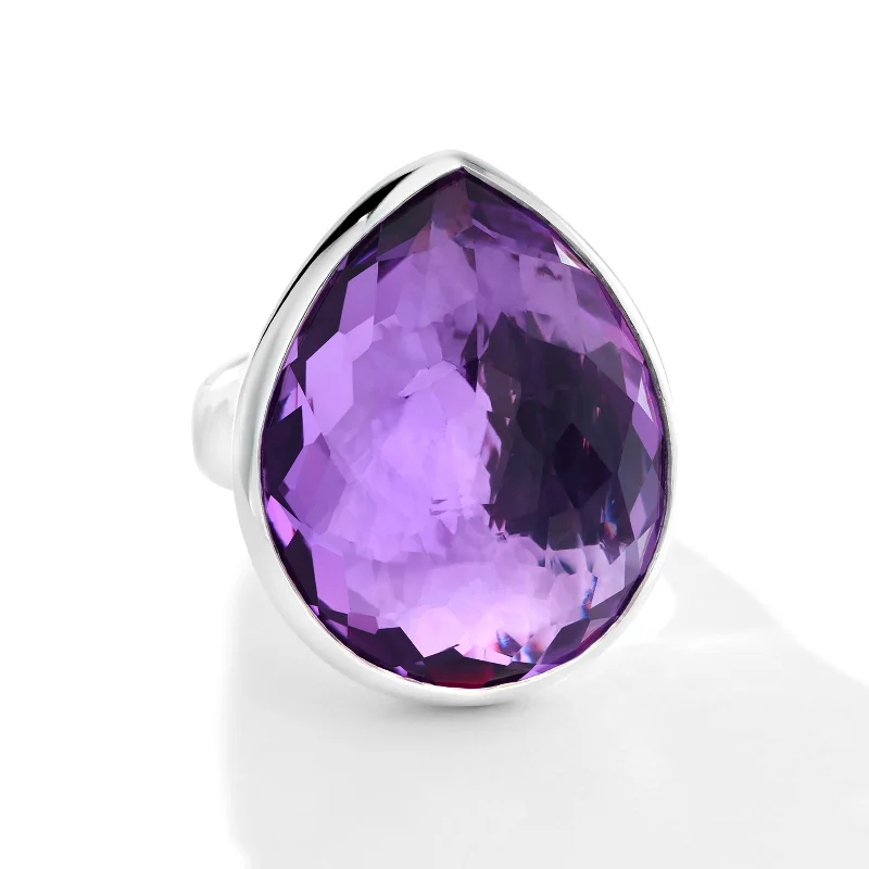 women’s silver stud earrings-Rock Candy Teardrop Ring in Amethyst