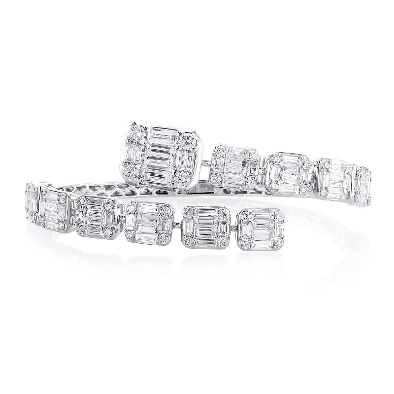 women’s luxury gemstone bracelet-6.51 Open Natural Diamond Cluster Bangle in 18K White Gold