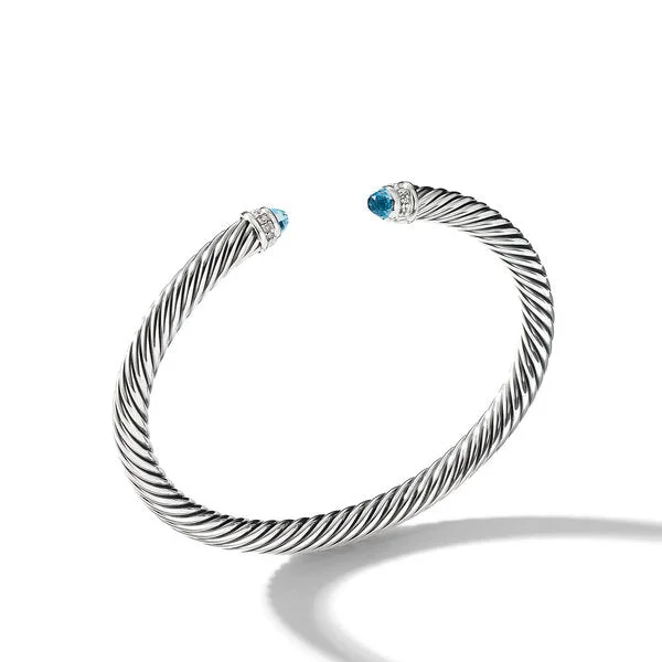 women’s statement bracelet-Blue Topaz and Diamond Cable Classic Cuff