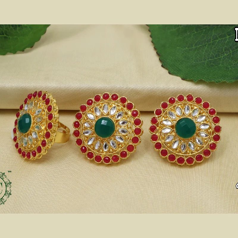 women’s hoop earrings-Diksha Collection Gold Plated Pota Stone Stud Earrings With Ring