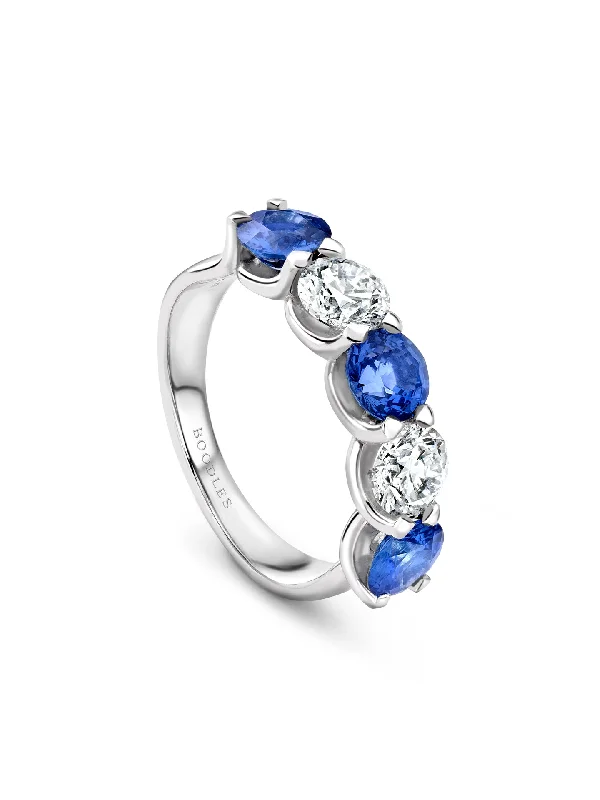 women’s chunky ring-Classic Five Stone Diamond Sapphire Platinum Eternity Ring