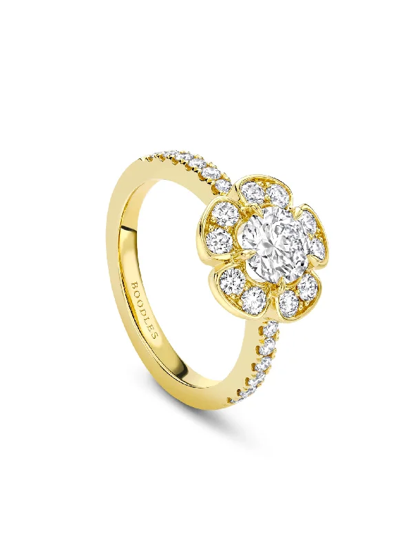 women’s diamond-encrusted ring-Secret Garden Yellow Gold Flower Ring