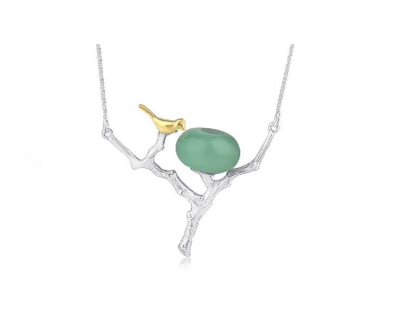 women’s fashion jewelry necklace-Bird on Branch Nest Necklace II