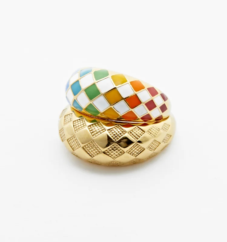 women’s engraved ring-Checker Rings - Rainbow Set of 2