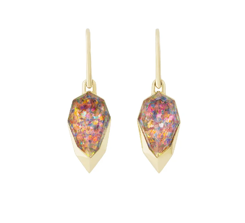 women’s gold earrings-Double Dipped Crystal Haze Earrings in Fire Opalescent