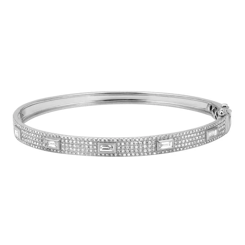 women’s solid gold bracelet-14K White Gold Diamond Bangle with Baguette Accents