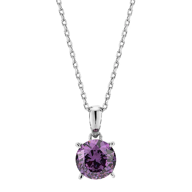 women’s twisted rope necklace-Round Brilliant solitaire necklace with amethyst simulant in sterling silver