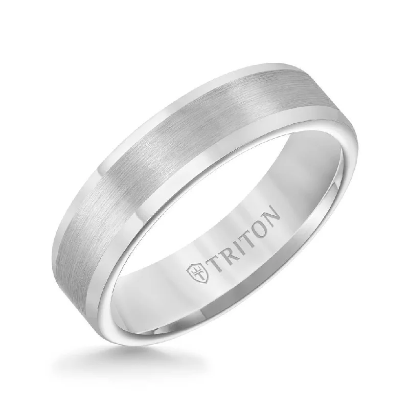 women’s custom engagement rings-EVERETT Flat Tungsten Carbide Wedding Band with Satin Finished Center and Bright Polished Round Edges by Triton Rings - 6 mm