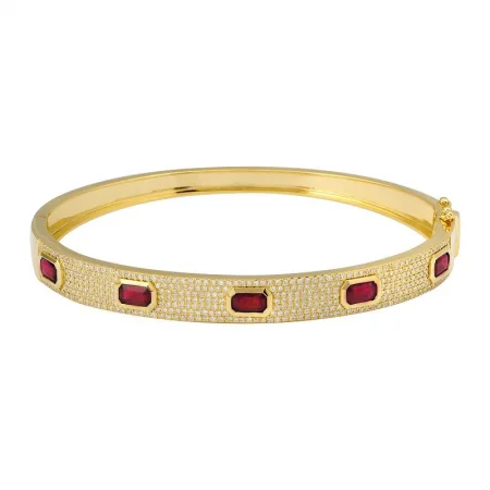 women’s diamond bracelet-14k Yellow Gold Ruby Sapphire Diamond Bangle