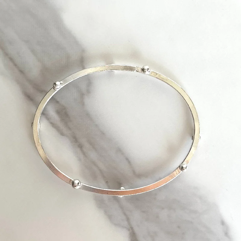 women’s braided bracelet-Oval Silver Statement Bangle with Pebble Studs  - Argentium - Nickel Free