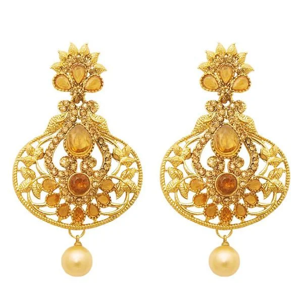 women’s gold drop earrings-Kriaa Pota Stone Pearl Drop Gold Plated Dangler Earring