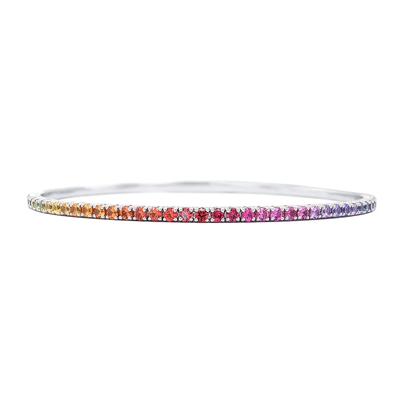 women’s silver bracelet-Rainbow Sapphire Flex Bangle