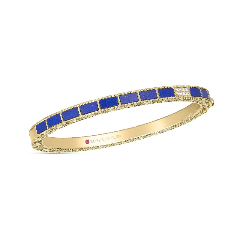 women’s round bangle-Mosaic Diamond Accent & Lapis Lazuli Bangle