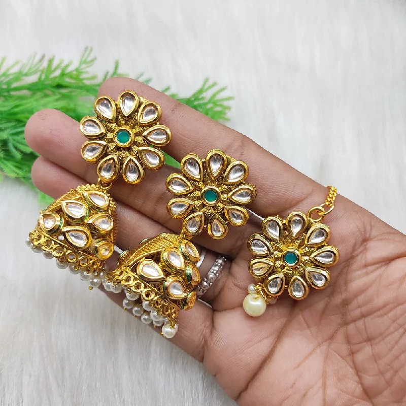 women’s sparkly earrings-Lucentarts Jewellery Gold Plated Kundan Jhumki Earrings