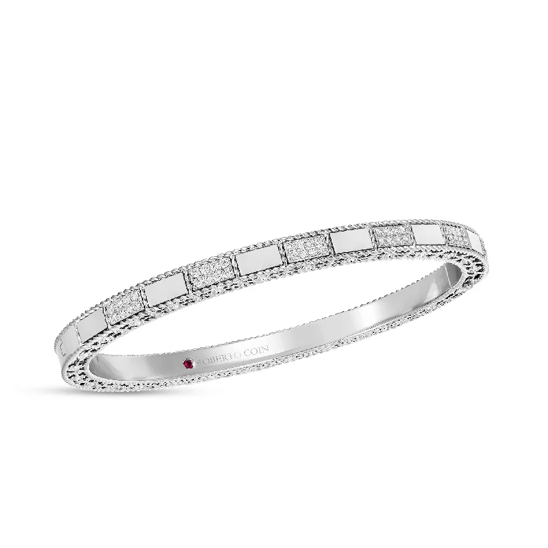 women’s cubic zirconia bracelet-18kt White Gold Mosaic Alternating Diamond Bangle