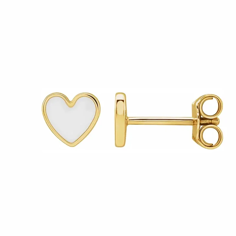 women’s luxury earrings-White Enamel Heart Stud Earrings