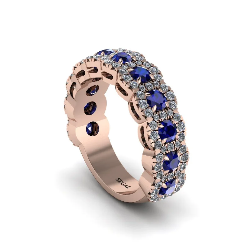 women’s gemstone engagement rings-Sapphire Blossoming Love Halo Wedding Band - Annalise No. 14