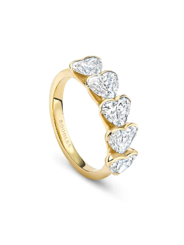 women’s silver ring-Five Stone Yellow Gold Heart Eternity Ring