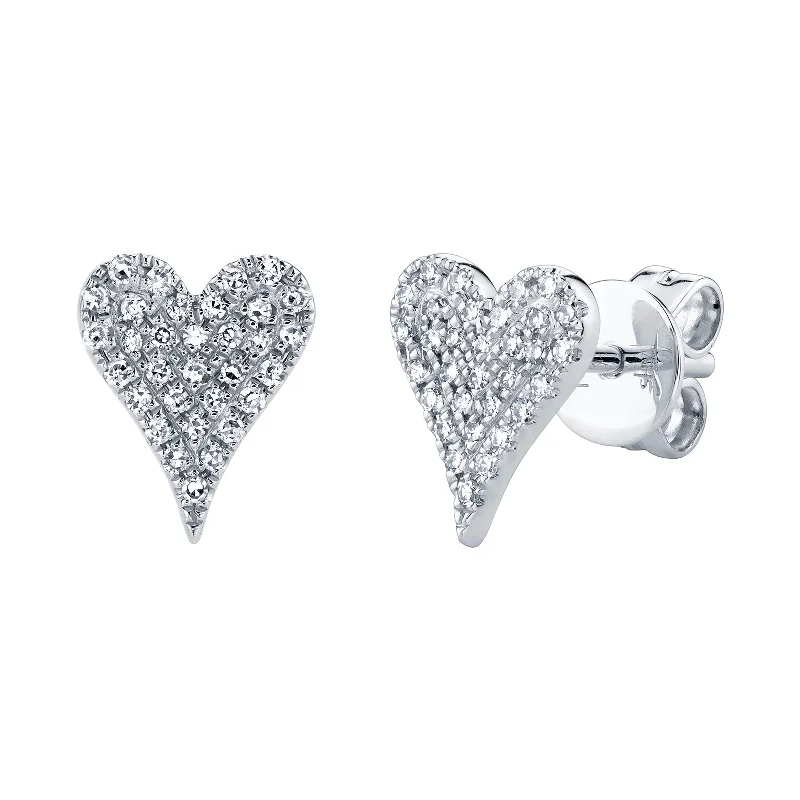 women’s designer earrings-Medium Diamond Pavé Heart Stud Earrings