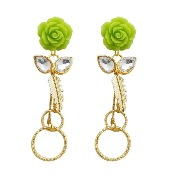 women’s drop diamond earrings-Kriaa Green Resin Stone Gold Plated Floral Dangler Earrings - 1311409G