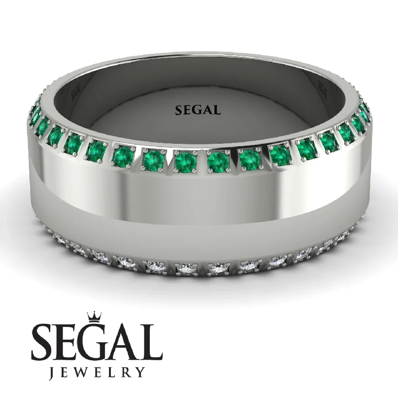 women’s custom halo engagement rings-Marissa's Eternity Emerald & Diamond Wedding Band - Benjamin No. 600