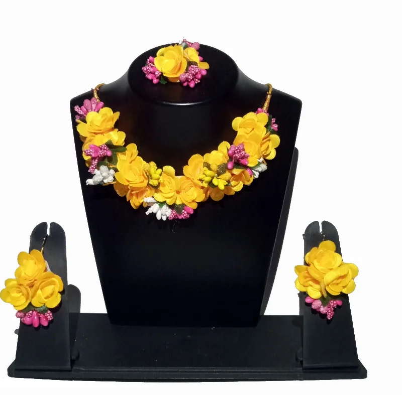 women’s layered necklace-Kavya's Kreation Flower Necklace Set for Haldi Ceremony / Baby Shower