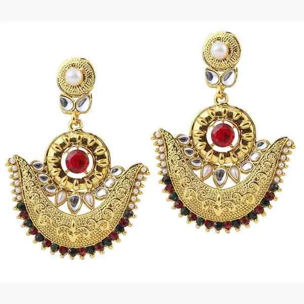 women’s cuff earrings-Kriaa Red Austrian Stone Gold Plated Dangler Earrings