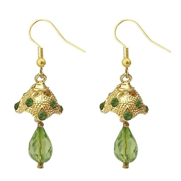 women’s asymmetrical earrings-Kriaa Austrian Stone Green Gold Plated Jhumki Earrings - 1313708C