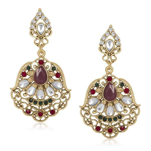 women’s bridal earrings-The99Jewel Kundan Austrian Stone Dangler Earring