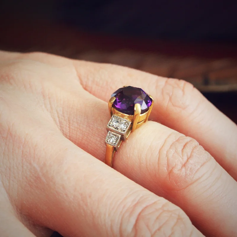 women’s pearl ring-Vibrant Vintage Amethyst & Diamond Dress Ring