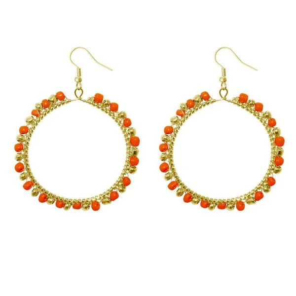 women’s turquoise earrings-Urthn Red Beads Gold Plated Round Shaped Dangler Earring