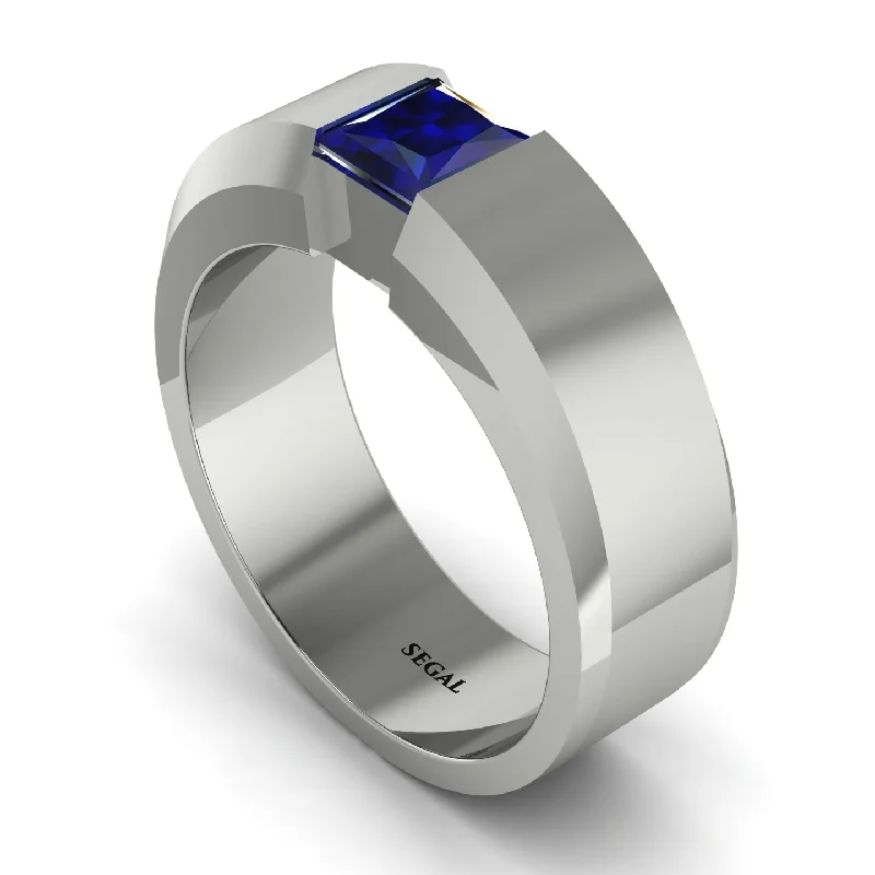 women’s modern engagement rings-Princess Cut Sapphire Solitaire Wedding Band - Lane No. 15