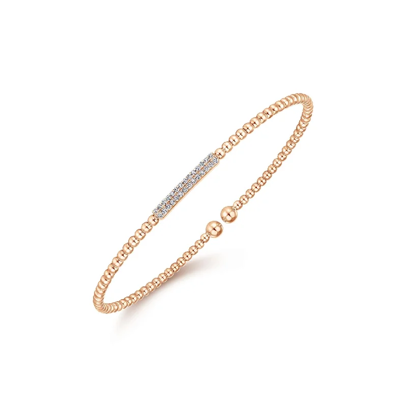 women’s fashion bracelet-14K Rose Gold Diamond Pave Top Bead Cuff